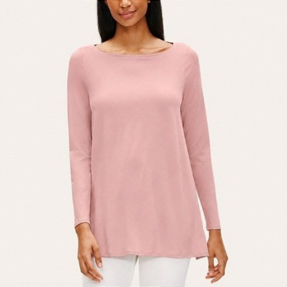 Eileen Fisher Blush Pink Tencel Stretch Jersey Minimalist Boat Neck Tunic XL